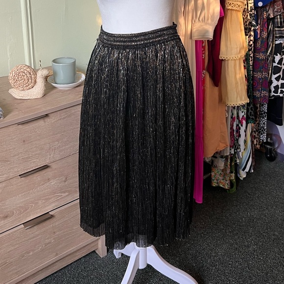 ZARA A-Line Silver Gold Metallic Threads Elastic High-Waist Knee-Length Skirt S - Picture 5 of 16